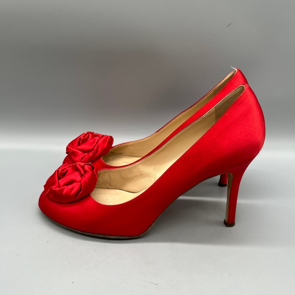 Kate Spade Shoes Womens 8.5 Red Satin Rosette Stiletto Heels Coquette Vtg Pumps - Picture 4 of 11